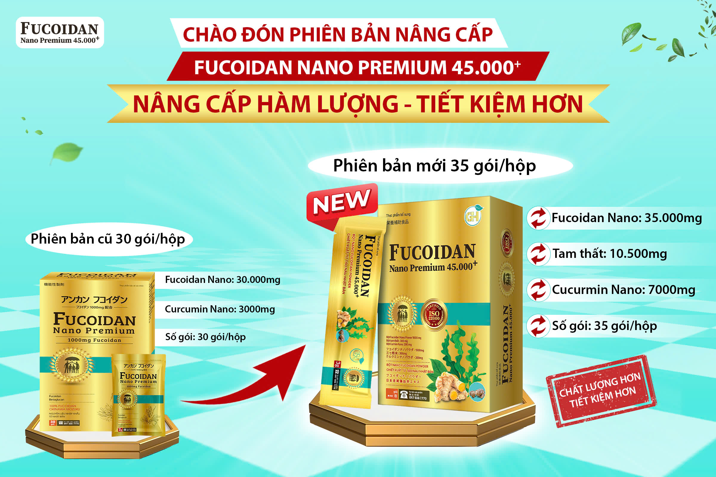 CHÀO ĐÓN PHIÊN BẢN NÂNG CẤP FUCOIDAN NANO PREMIUM 45.000+